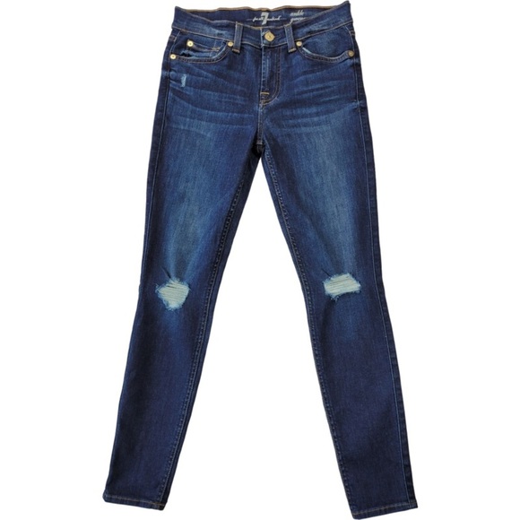 7 for all mankind woman’s dark blue distressed ankle ginevere jeans size 26 - Picture 1 of 12